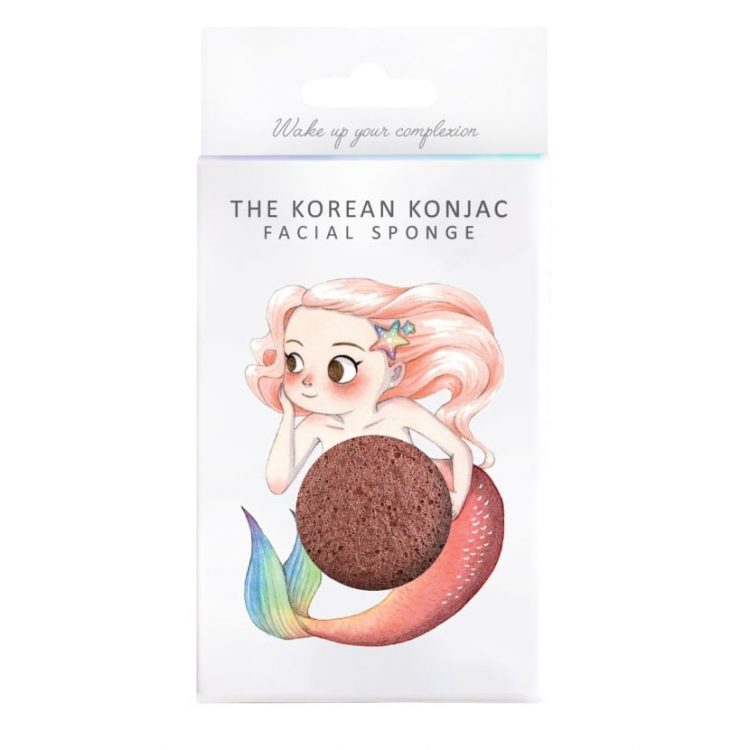The Konjac Sponge Co Round Mermaid Sponge with red clay and hook.